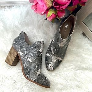 BC Footwear snake print stacked ankle booties